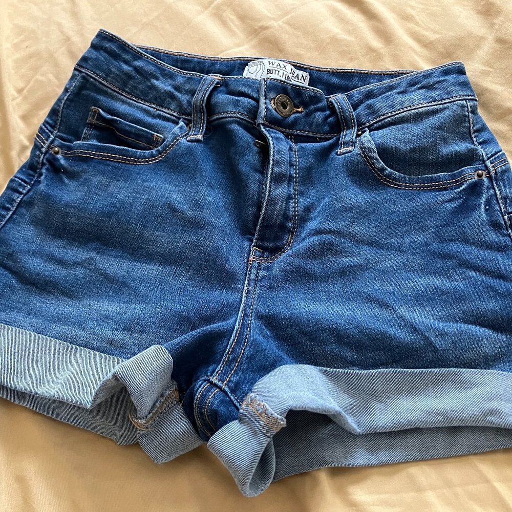 Wax Jean Shorts Womens Size S Mid Rise Dark Wash Blue Denim Jean